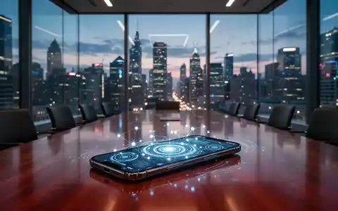 Modernes Büro-Besprechungszimmer mit Smartphone, das digitale Daten und biometrische Sicherheitsoberflächen zeigt. - Foto: über boerse-global.de