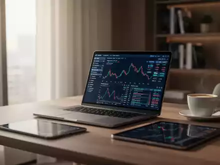 Modernes Homeoffice mit Laptop und digitaler Finanzsoftware in einer professionellen Arbeitsumgebung. - Foto: über boerse-global.de