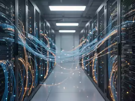 Moderne Serverräume mit leuchtenden Glasfaserkabeln als Symbol für die Kontrolle künstlicher Intelligenz. - Foto: über boerse-global.de