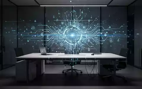 Ein moderner, minimalistischer Büroarbeitsplatz mit digitaler KI-Visualisierung als Symbol für den Wandel der Arbeitswelt. - Foto: über boerse-global.de