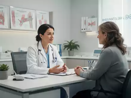 Ein Arzt im Gespräch mit einem Patienten in einer modernen rheumatologischen Praxis. - Foto: über boerse-global.de