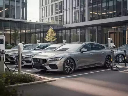 Ein moderner Firmenparkplatz mit Ladestationen für Elektroautos vor einem Bürogebäude. - Foto: über boerse-global.de