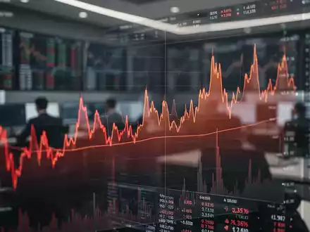 Digitale Finanzgrafik mit fallenden Aktienkursen und Datenvisualisierung auf einem Börsenbildschirm. - Foto: über boerse-global.de