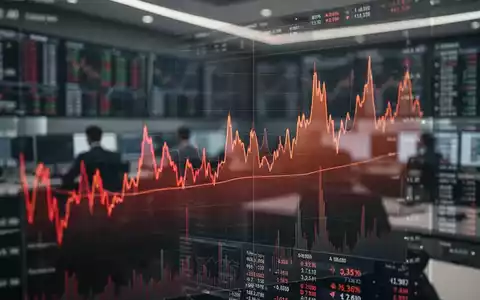 Digitale Finanzgrafik mit fallenden Aktienkursen und Datenvisualisierung auf einem Börsenbildschirm. - Foto: über boerse-global.de
