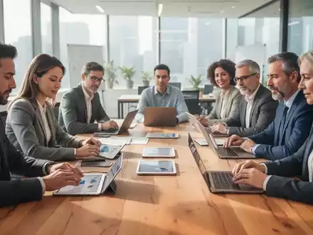 Ein divers besetztes Team arbeitet in einem modernen Büro an technologischen Lösungen und Weiterbildungskonzepten. - Foto: über boerse-global.de