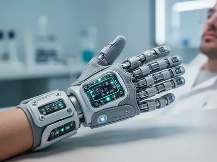 Ein Patient trägt einen technologisch fortschrittlichen Soft-Hand-Exoskelett-Handschuh in einer klinischen Umgebung. - Foto: über boerse-global.de