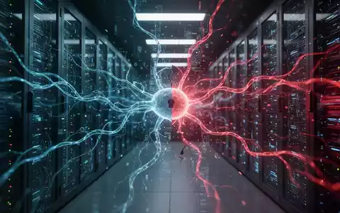 Abstrakte Darstellung von digitalen Netzwerken und Cybersicherheit in einem futuristischen Rechenzentrum. - Foto: über boerse-global.de