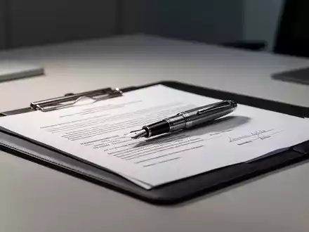 Ein minimalistischer Büroarbeitsplatz mit einem Stift auf einer Rechtsakte, symbolisch für arbeitsrechtliche Themen. - Foto: über boerse-global.de