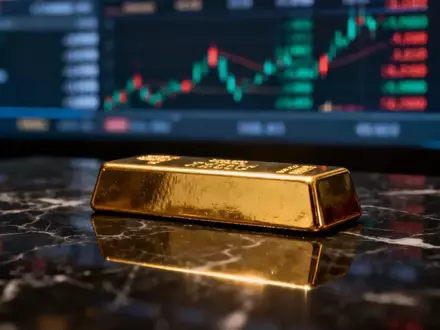 Ein Goldbarren auf einer dunklen, reflektierenden Oberfläche mit stimmungsvoller Beleuchtung. - Foto: über boerse-global.de