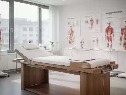 Heller Behandlungsraum in einer osteopathischen Praxis mit medizinischer Ausstattung und professionellem Ambiente. - Foto: über boerse-global.de