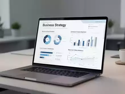 Modernes Büro-Laptop mit professionellen Business-Strategie-Präsentationsfolien auf dem Bildschirm. - Foto: über boerse-global.de