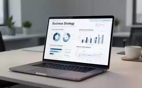 Modernes Büro-Laptop mit professionellen Business-Strategie-Präsentationsfolien auf dem Bildschirm. - Foto: über boerse-global.de