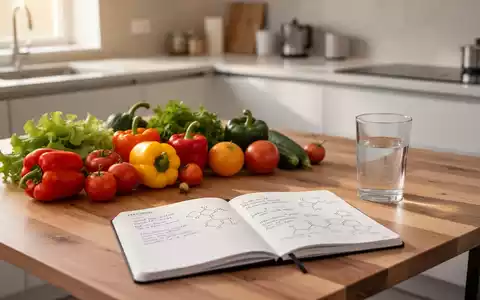 Frisches Gemüse und ein Notizbuch auf einem Holztisch bei natürlichem Licht, symbolisch für gesunde Ernährung. - Foto: über boerse-global.de