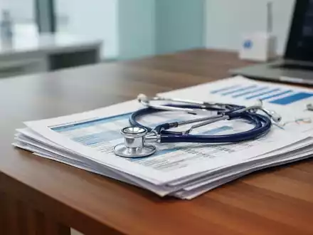 Stethoskop auf Finanzdokumenten und medizinischen Unterlagen in einer Arztpraxis als Symbol für die Gesundheitsreform. - Foto: über boerse-global.de