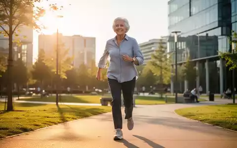 Eine aktive ältere Person beim zügigen Gehen in einem sonnigen Park zur Förderung der kognitiven Gesundheit. - Foto: über boerse-global.de