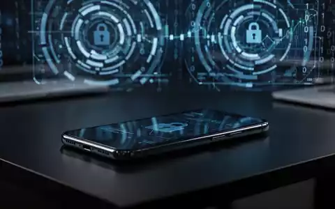 Ein modernes Smartphone auf einem Schreibtisch vor einem unscharfen Hintergrund mit digitalen Sicherheitsmustern. - Foto: über boerse-global.de