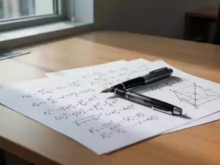 Nahaufnahme eines Füllfederhalters auf einem Blatt Papier mit komplexen mathematischen Gleichungen und handschriftlichen Beweisen. - Foto: über boerse-global.de