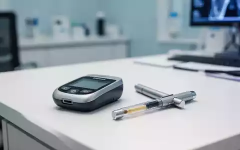 Digitales Blutzuckermessgerät und Insulin-Pen auf einem modernen medizinischen Arbeitstisch. - Foto: über boerse-global.de