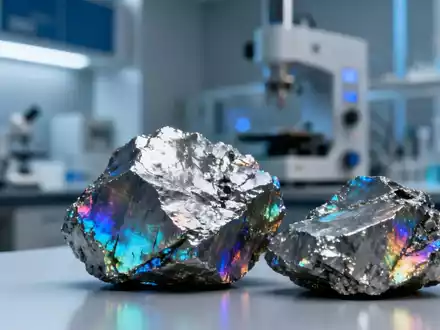 Nahaufnahme von glänzenden Seltenerderzen und Industriemetallen in einem modernen Labor. - Foto: über boerse-global.de