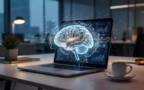 Modernes Büro mit Laptop und digitaler KI-Visualisierung als Symbol für den Strukturwandel bei Juniorstellen. - Foto: über boerse-global.de
