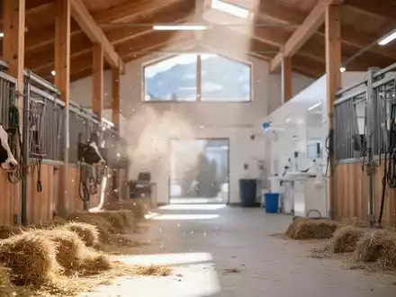 Ein hell beleuchteter Bauernhofstall mit Sonnenstrahlen, die durch die Luft fallen, symbolisiert die mikrobielle Umgebung. - Foto: über boerse-global.de