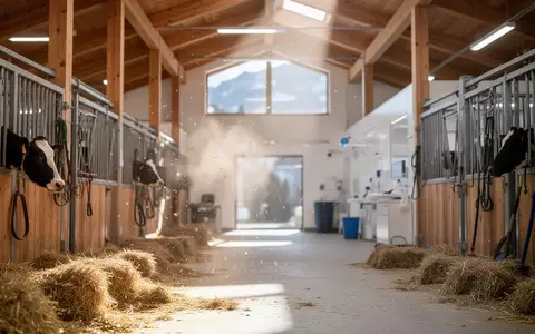 Ein hell beleuchteter Bauernhofstall mit Sonnenstrahlen, die durch die Luft fallen, symbolisiert die mikrobielle Umgebung. - Foto: über boerse-global.de