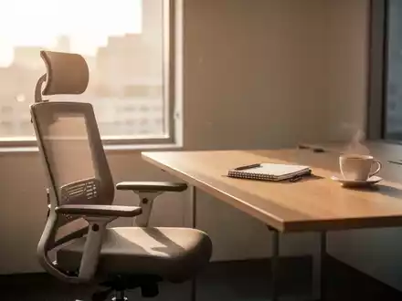 Minimalistischer, aufgeräumter Arbeitsplatz in warmem Sonnenlicht, der Ruhe und Ausgeglichenheit im Berufsalltag symbolisiert. - Foto: über boerse-global.de