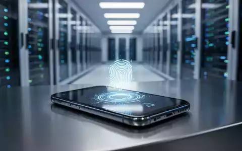 Modernes Smartphone mit biometrischer Sicherheitsoberfläche auf einem professionellen Schreibtisch mit Serverraum-Hintergrund. - Foto: über boerse-global.de