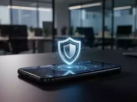 Ein Smartphone auf einem Schreibtisch mit einem digitalen Sicherheitssymbol auf dem Bildschirm als Symbol für Cybersicherheit. - Foto: über boerse-global.de