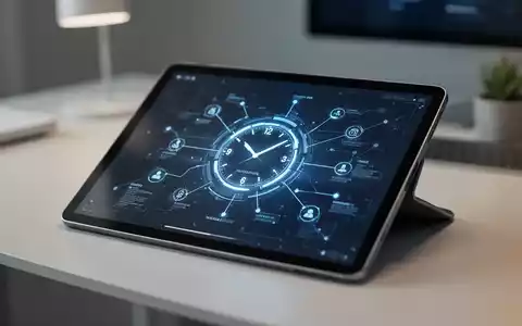 Ein Tablet zeigt eine digitale Uhr und ein Netzwerkdiagramm als Symbol für zeitbasierten Dienstleistungsaustausch. - Foto: über boerse-global.de