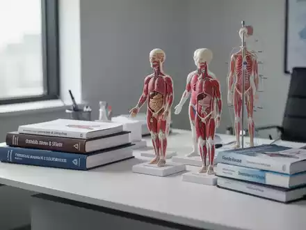 Medizinische Fachliteratur und anatomische Modelle auf einem Schreibtisch in einer Praxis. - Foto: über boerse-global.de