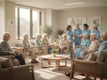 Eine Gruppe von Menschen in einem hellen, freundlichen Raum bei einem sozialen Austausch zur kognitiven Gesundheit. - Foto: über boerse-global.de