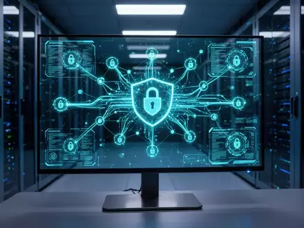 Digitale Visualisierung sicherer Netzwerkknoten und Datenflüsse auf professioneller Monitoroberfläche. - Foto: über boerse-global.de