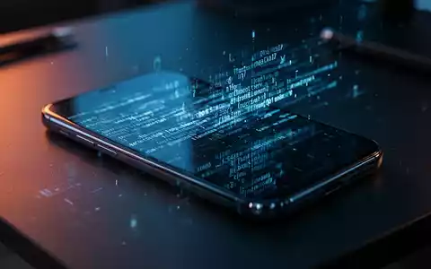 Ein modernes Smartphone auf einem dunklen Schreibtisch mit abstrakten digitalen Code-Projektionen auf dem Bildschirm. - Foto: über boerse-global.de