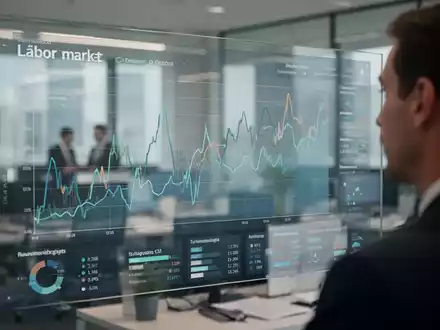 Eine Person betrachtet komplexe Arbeitsmarktdaten auf einem digitalen Bildschirm in einem modernen Büro. - Foto: über boerse-global.de