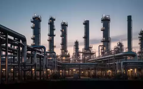 Moderne Chemieanlage bei Dämmerung mit Industrieanlagen und Stahltürmen vor einem abendlichen Himmel. - Foto: über boerse-global.de