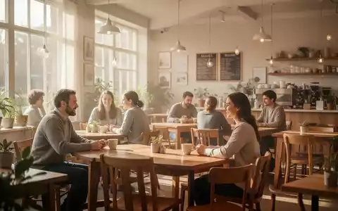 Ein helles, einladendes Café mit Sitzgelegenheiten, das einen Raum für soziale Begegnungen und Austausch bietet. - Foto: über boerse-global.de