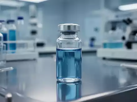Laborumgebung mit einem medizinischen Fläschchen auf einem Edelstahltisch als Symbol für gentherapeutische Forschung. - Foto: über boerse-global.de