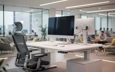 Moderner, ergonomisch gestalteter Büroarbeitsplatz mit höhenverstellbarem Schreibtisch und hochwertigem Bildschirm. - Foto: über boerse-global.de