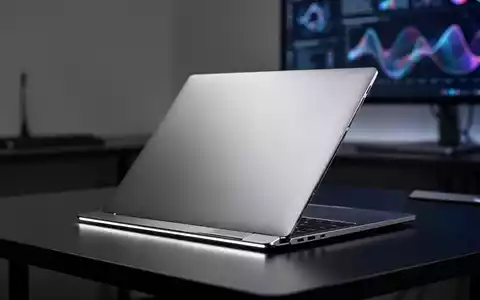Ein hochwertiges, ultradünnes Metall-Laptop auf einem minimalistischen, dunklen Schreibtisch in einem modernen Tech-Arbeitsplatz. - Foto: über boerse-global.de