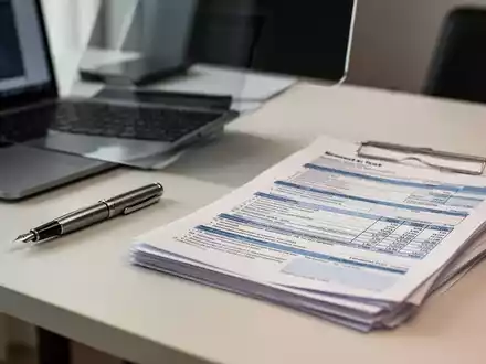 Ein moderner Schreibtisch mit Laptop und Steuerunterlagen zur Vorbereitung der Einkommensteuererklärung. - Foto: über boerse-global.de