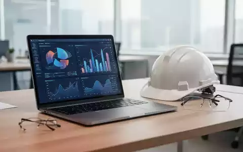 Ein moderner, professioneller Arbeitsplatz mit Laptop, Schutzhelm und Brille, symbolisch für Arbeitssicherheit und digitale Weiterbildung. - Foto: über boerse-global.de