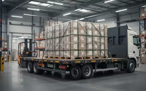 Professionell gesicherte Fracht auf einem LKW in einem Logistikzentrum als Symbol für Ladungssicherungsschulungen. - Foto: über boerse-global.de