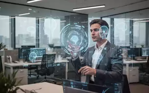 Eine Person arbeitet in einem modernen Schweizer Büro an einem Computer, während digitale KI-Schnittstellen visualisiert werden. - Foto: über boerse-global.de