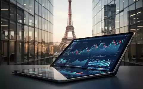 Modernes Bürogebäude in Paris mit einer digitalen Datenanalyse auf einem Tablet im Vordergrund. - Foto: über boerse-global.de