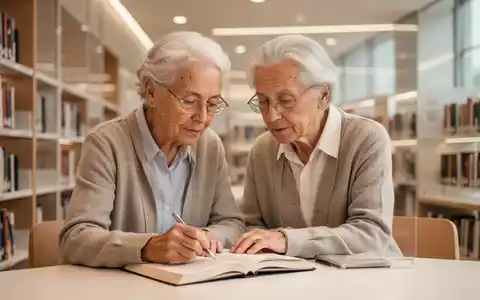 Ein geistig aktiver älterer Mensch bei einer konzentrierten Tätigkeit in einer modernen Bibliothek. - Foto: über boerse-global.de