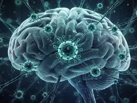 Stilisierte wissenschaftliche Visualisierung von neuronalen Netzwerken und Immunzellen im menschlichen Gehirn. - Foto: über boerse-global.de