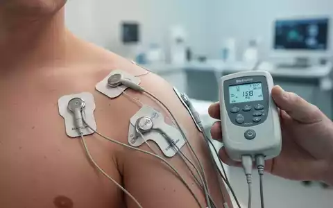 Nahaufnahme einer TENS-Elektrode auf der Haut zur Schmerzbehandlung bei Fibromyalgie in einer medizinischen Praxis. - Foto: über boerse-global.de