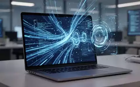Moderner Laptop-Bildschirm mit abstrakten blauen digitalen Daten und Code, die Softwareentwicklung und Updates darstellen. - Foto: über boerse-global.de