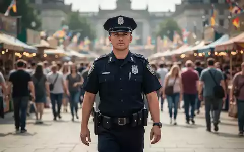 Polizeibeamter auf Streife in einer Menschenmenge auf einem Volksfest zur Prävention von Taschendiebstählen. - Foto: über boerse-global.de